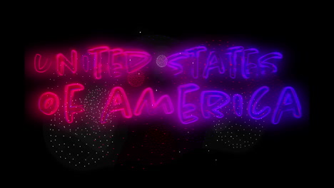 animación de los estados unidos de américa texto y fuegos artificiales en fondo negro
