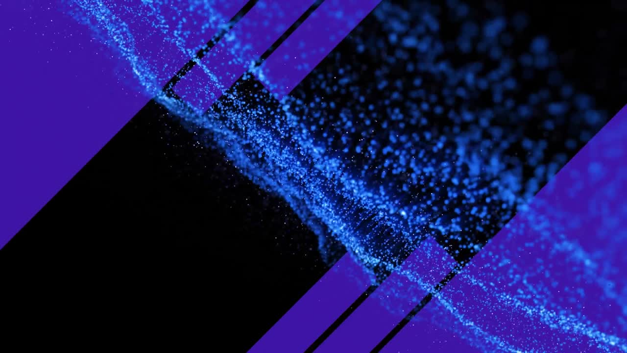 검은색 배경에 복사 공간으로 움직이는 파란색 모양과 반점의 애니메이션