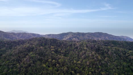 a drone shot of green mountain in penang national park in the day time