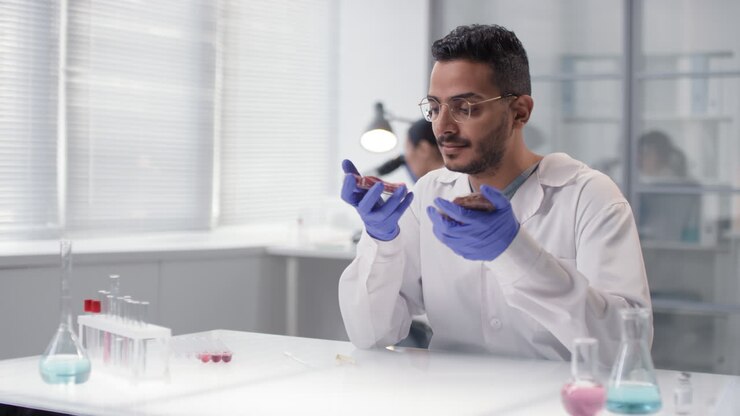 Scientist examining biological samples in a laboratory