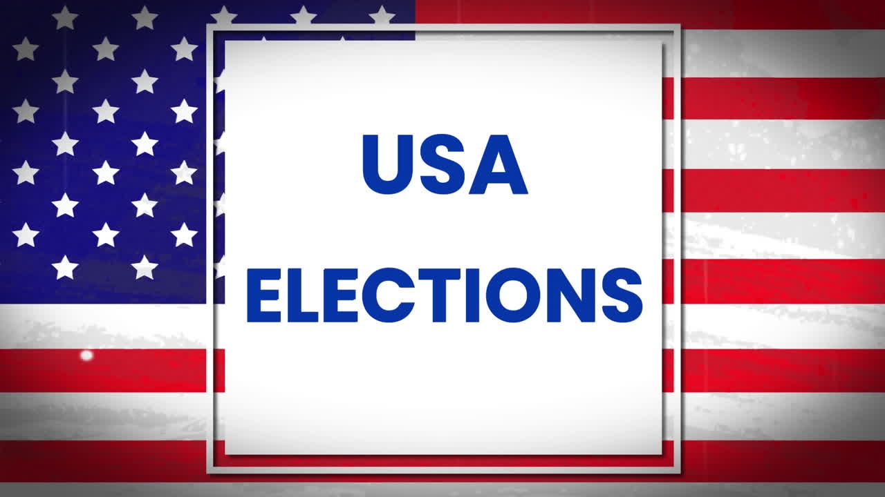 animación de las elecciones de los ee.uu. texto sobre la bandera de américa