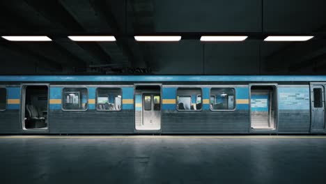 empty train in subway station. closing train door and leaving the station