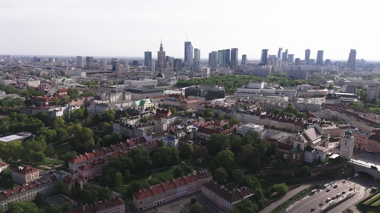 Warsaw city drone view during day