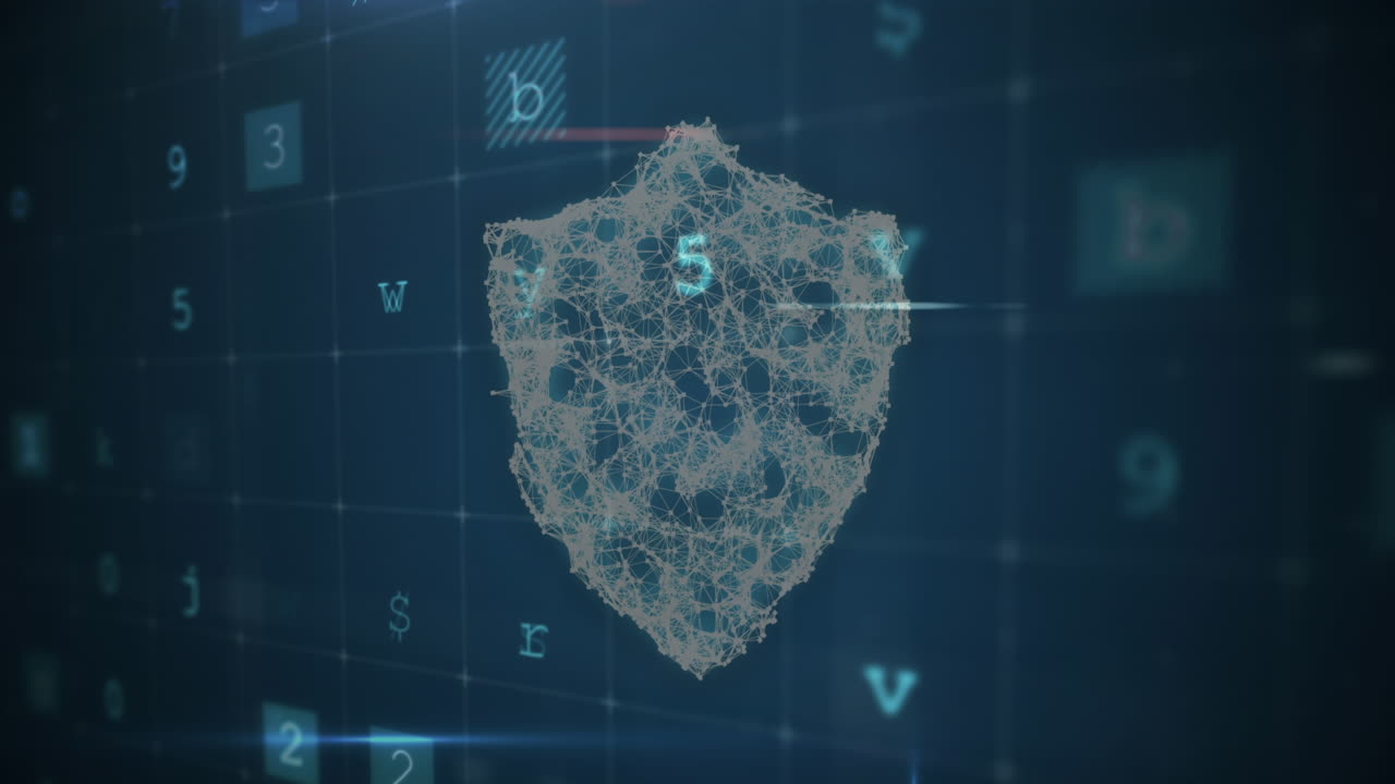 animación de escaneo, números y escudo de seguridad en línea