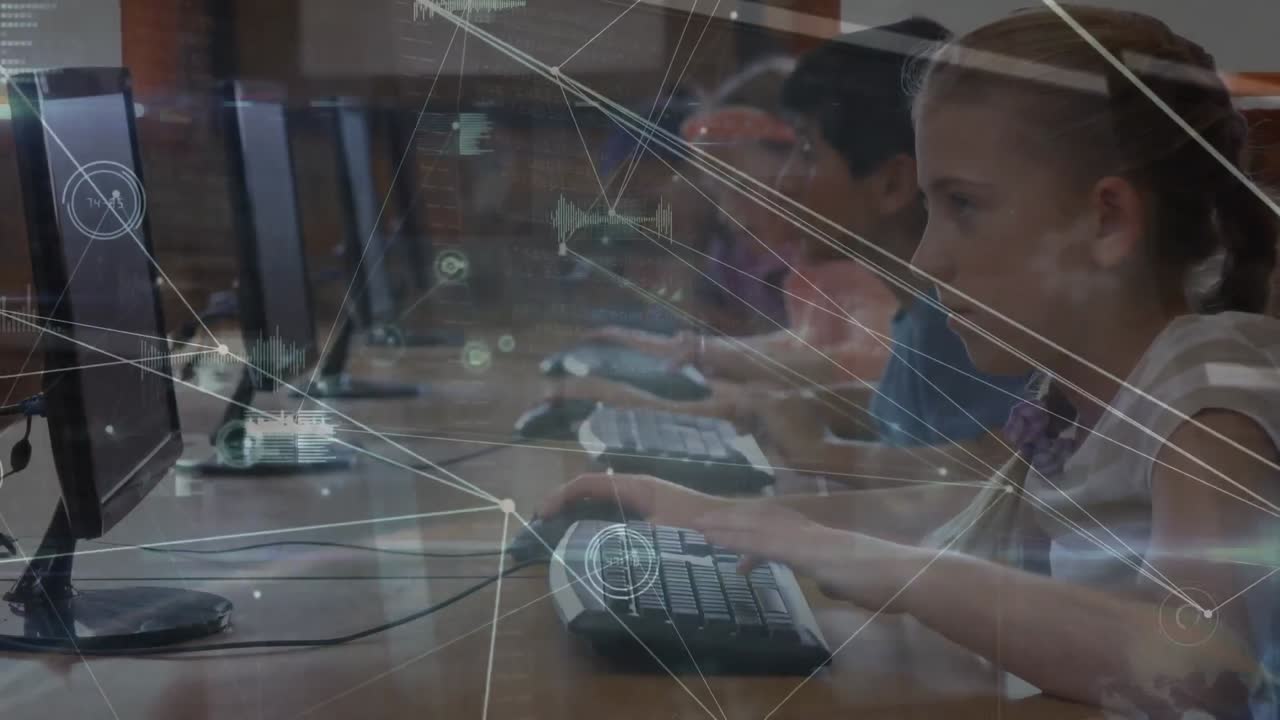Animation of network of connections over diverse schoolchildren using computers