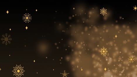 animación de copos de nieve y manchas de luz sobre un fondo negro.
