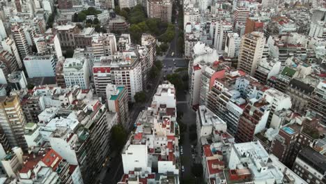 Aerial-shot-flying-over-avenues-on-Recoleta-neighborhood-in-downtown-Buenos-Aires