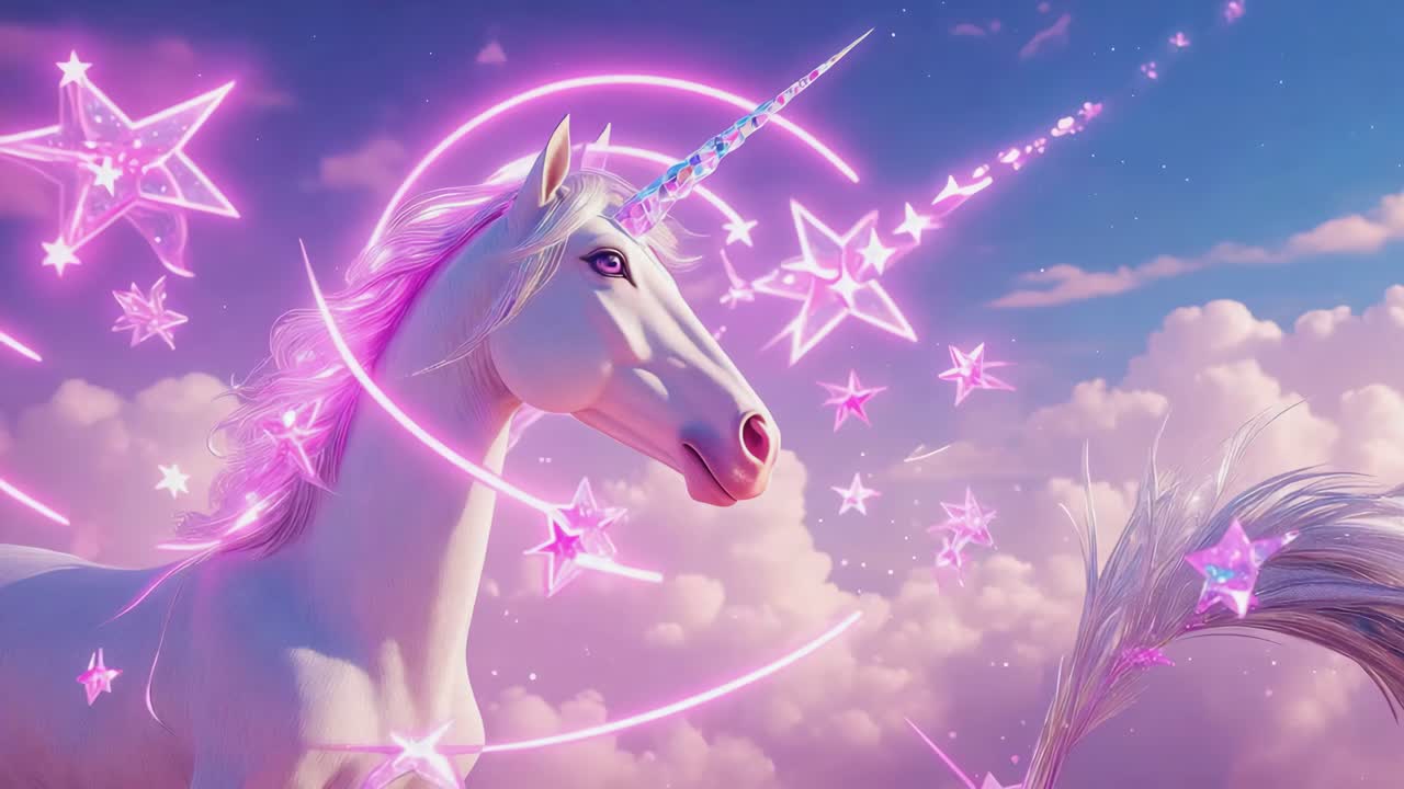 Majestic Unicorn with Pink Glow and Stars