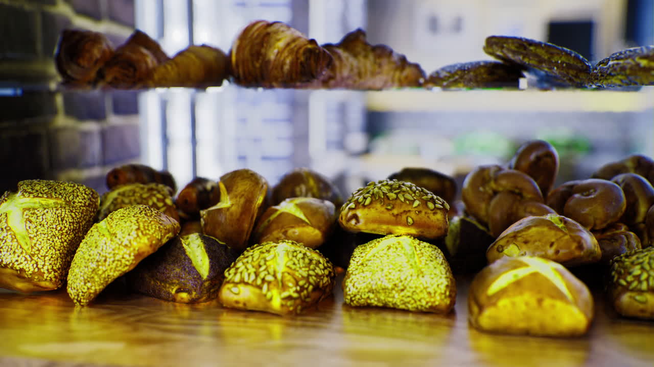 Freshly baked treats displayed at a cozy bakery in the afternoon sun