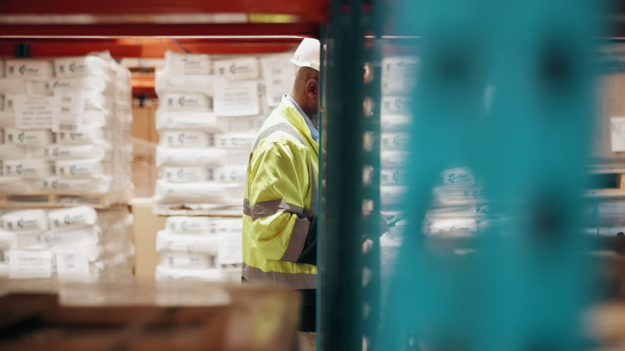 trabajador de almacén comprobando el inventario