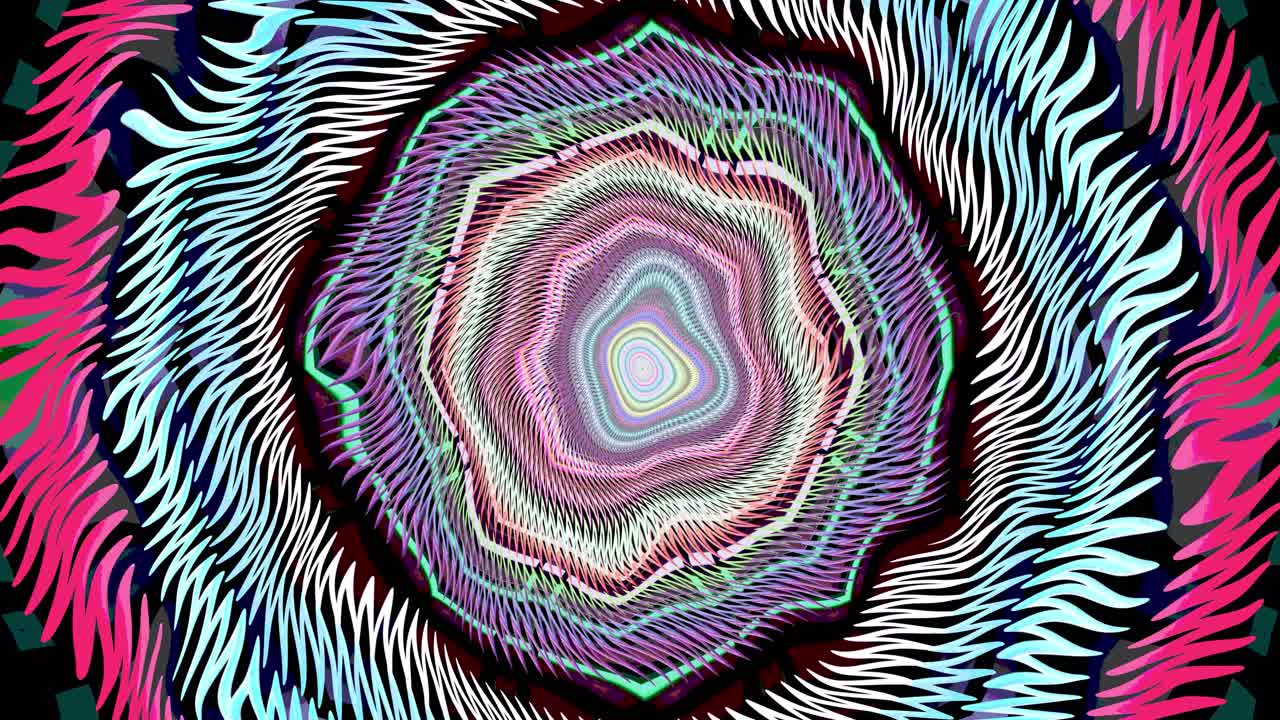A mesmerizing tunnel of vibrant colors and dynamic patterns flows seamlessly in this video loop. The visual experience captivates viewers, creating an immersive atmosphere filled with energy