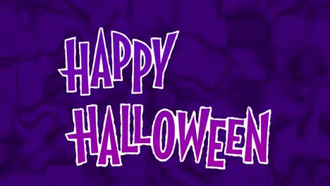 Animation-Eines-Fröhlichen-Halloween-Textes-Auf-Violettem,-Bewegtem-Hintergrund