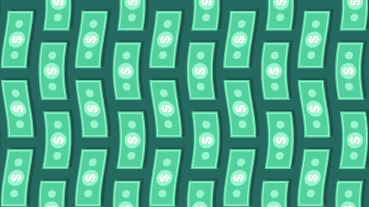 Animated wavy pattern of bills. 2d flat style. rain of Dollar banknotes abstract background. Money, finances concept. Seamless looped footage. Prize, jackpot win animation for banner, presentation