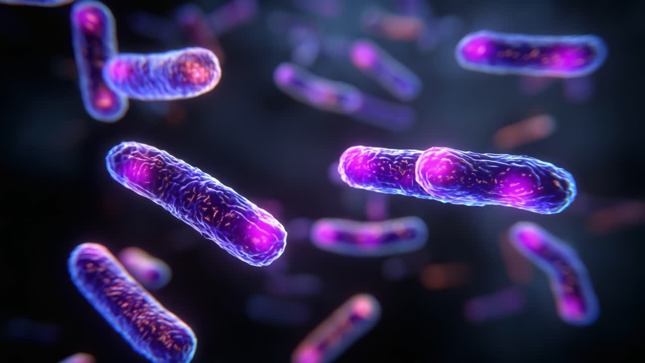 Una visione microscopica di batteri vivaci che mostrano le loro forme e strutture intricate, catturati con alto dettaglio per mettere in risalto le loro caratteristiche e il loro movimento unici