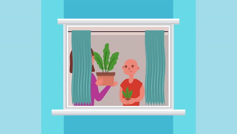 woman and child sharing plants at a window