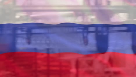 animation of flag of russia over warehouse