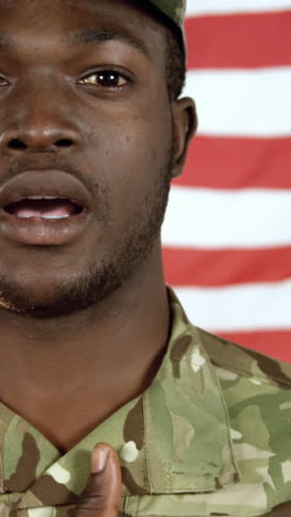 portrait of military soldier singing a national anthem