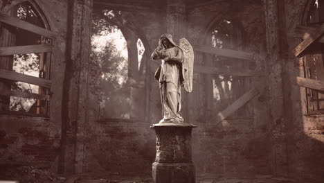 angel statue in a ruined church