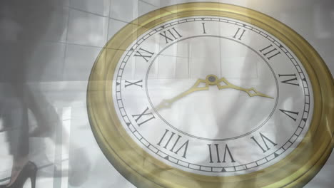 animation of ticking clock against time-lapse of low section of businesspeople walking at office