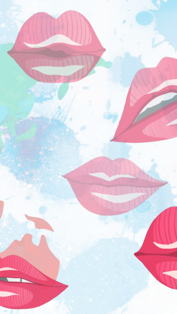 ⁇  배경 에 있는 다채로운 세계 지도 위 에 있는 입술 의 애니메이션