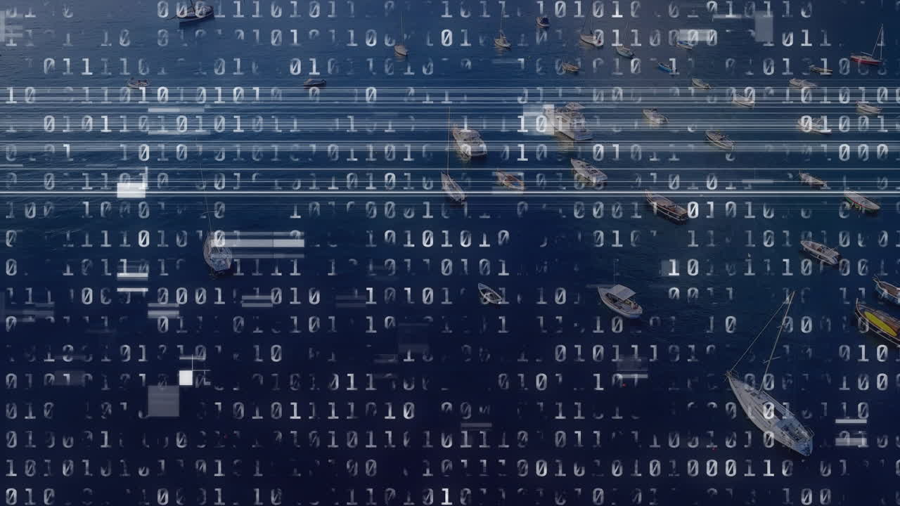 Animation of data processing over seascape