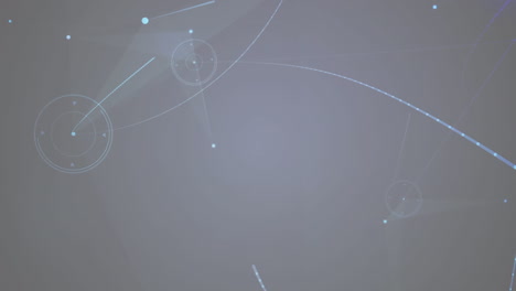 animación de la red de conexiones con puntos brillantes en fondo gris