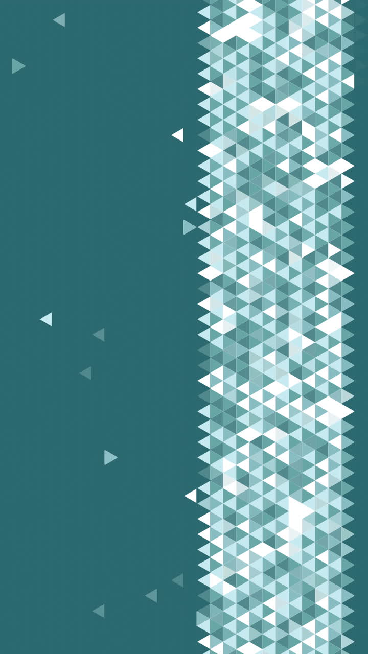 Abstract geometric turquoise triangles background. Decorative wallpaper grid pattern with copy space. Loop motion graphic. Vertical video.
