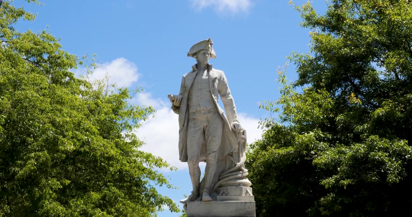 Statua di James Cook in Piazza Victoria, Christchurch, Nuova Zelanda