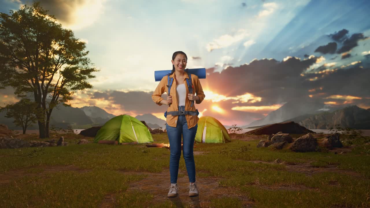 Woman Camping at Sunset