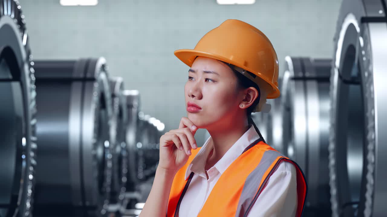 제조 시설에서 행복한 여성 엔지니어