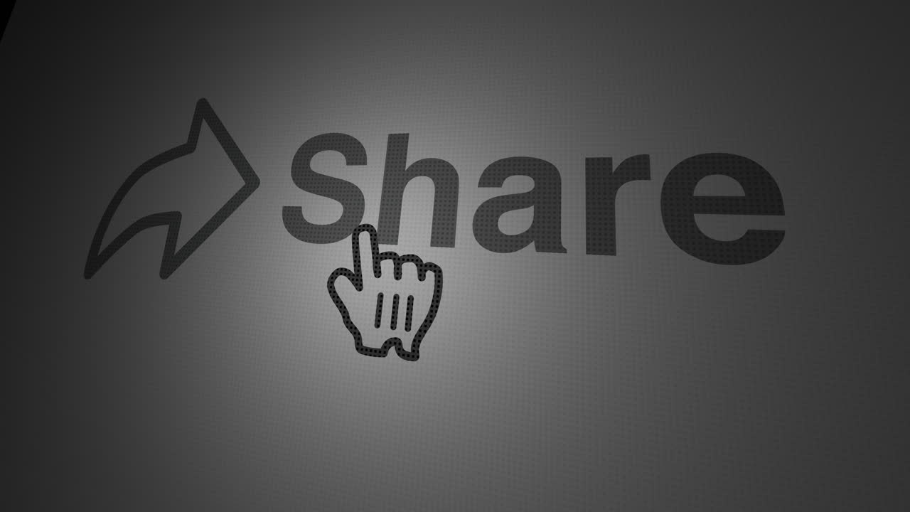 Animated cursor hand pointer clicks SHARE call to action invitation