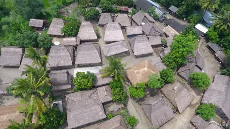 Traditional-wooden-huts-in-Sade-Village-on-Lombok-Island,-Indonesia,-aerial-view