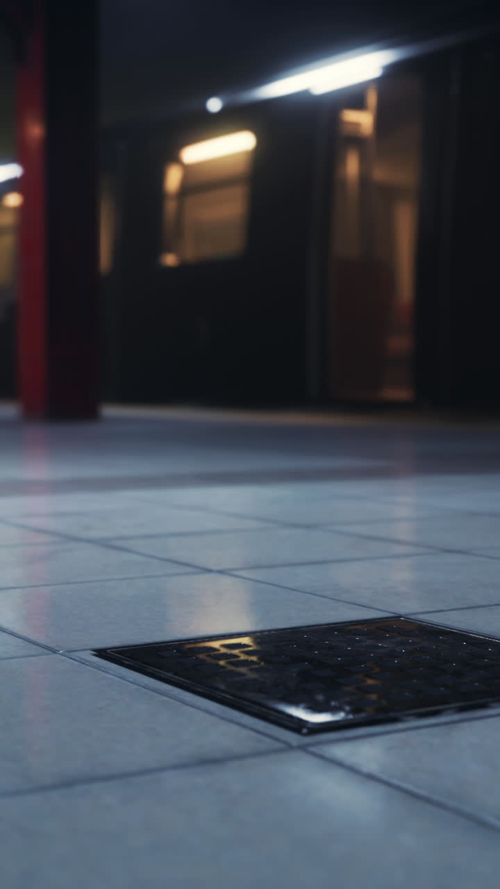 un primer plano de un desagüe en una estación de metro