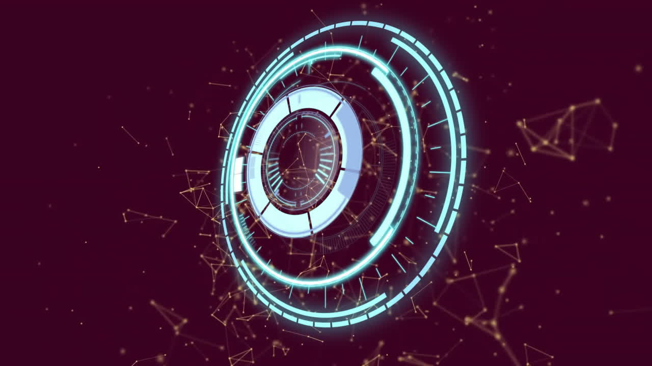 animación de escaneo de alcance a través de la red de conexiones en fondo púrpura