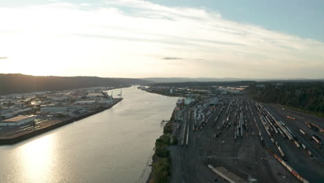 Aerial-shot-over-Portland-Harbour-and-Freight-train-depot