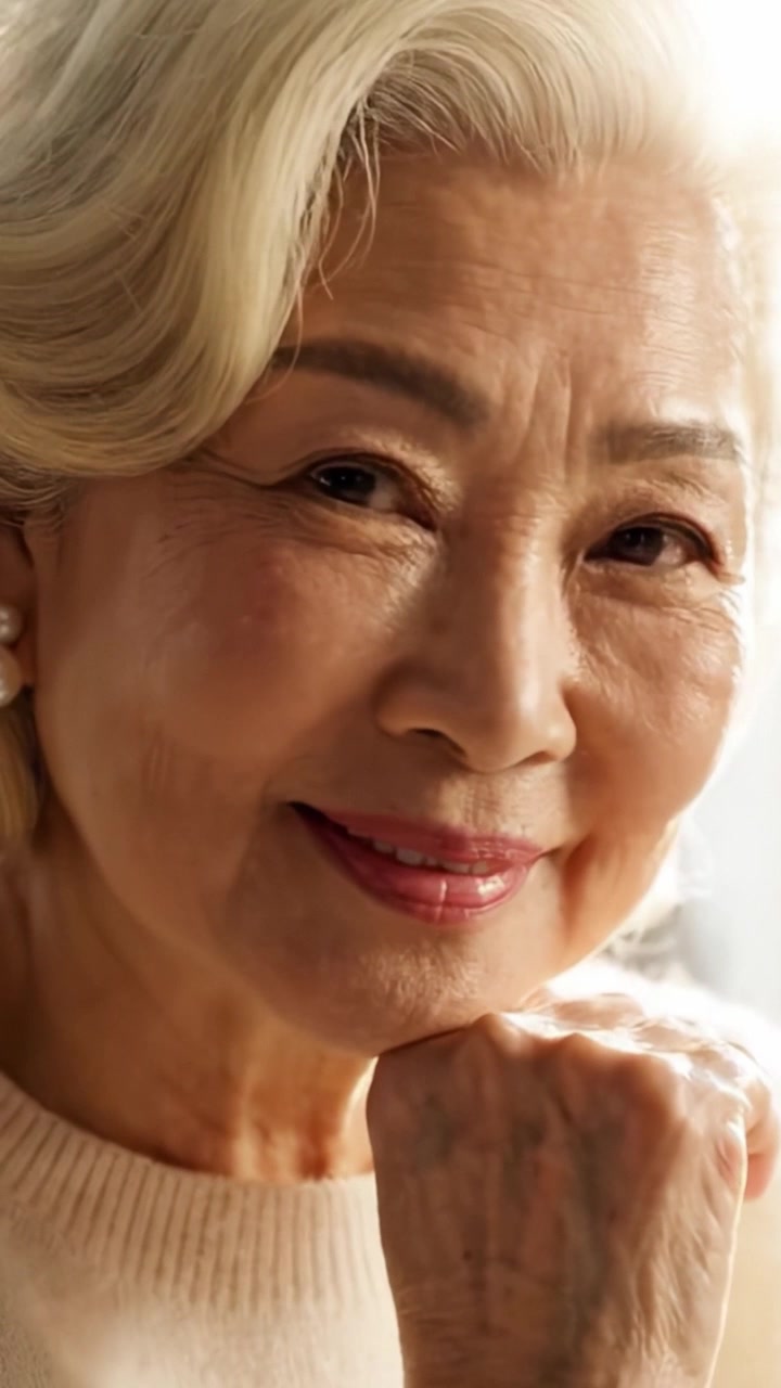 Captivating Moments of Grace: A Senior Woman Radiates Joy and Wisdom in Two Frames, Showcasing Life's Beauty Through Her Heartfelt Smile and Warmth.