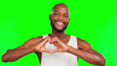 happy, heart hands and love with black man