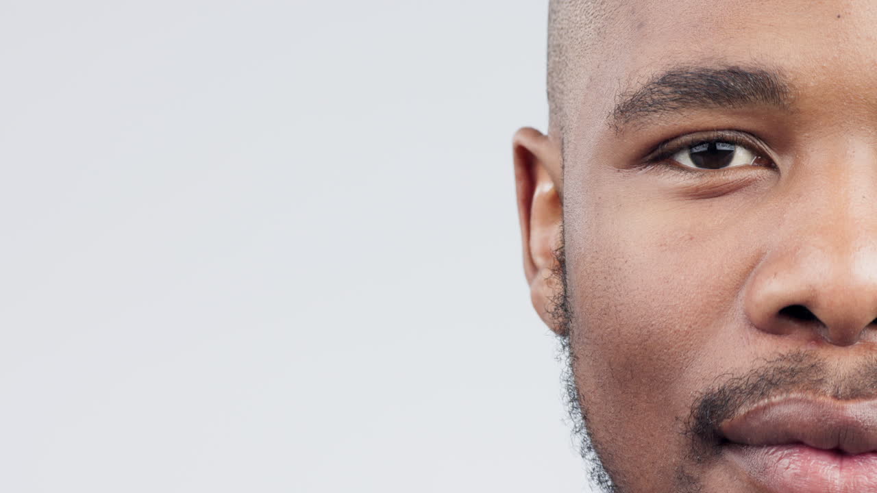 Eye, vision and space with portrait of black man