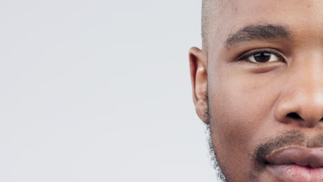 ojo, visión y espacio con retrato de hombre negro