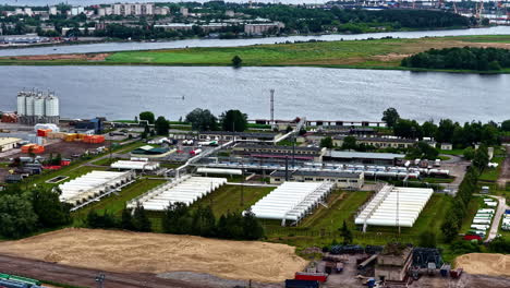 Liquefied Petroleum Gas Storage In An Industrial Facility In Riga, Latvia. Aerial Drone Shot