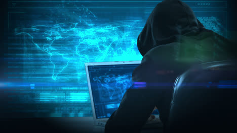 Composite-Video-Eines-Hackers,-Der-Einen-Laptop-Benutzt