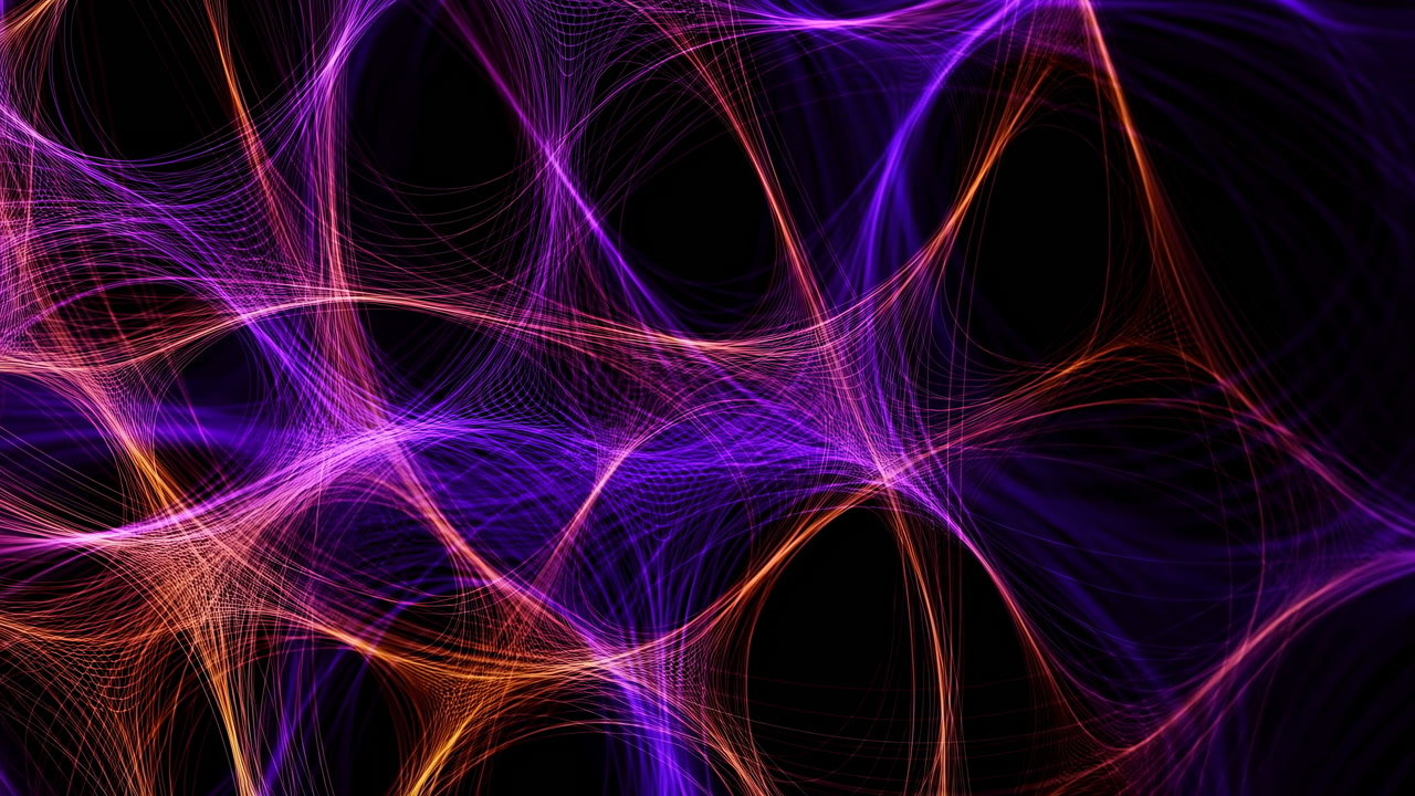 Interlaced Purple Filaments Like Synapses With Orange Highlights, Network Nodes And Glowing Strands, Neural
