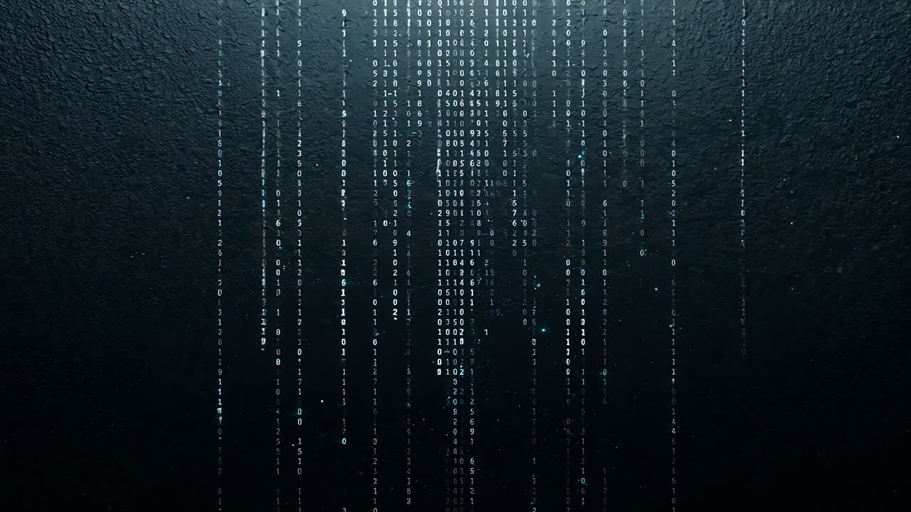 Sliding bold cyan REWIND title centering on rough panel at start, revealing word amid falling dots