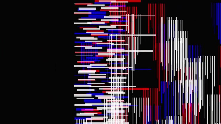 Grafica in movimento astratta con linee rosse, bianche e blu