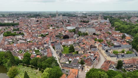 ypres city belgium pull back drone aerial reverse reveal