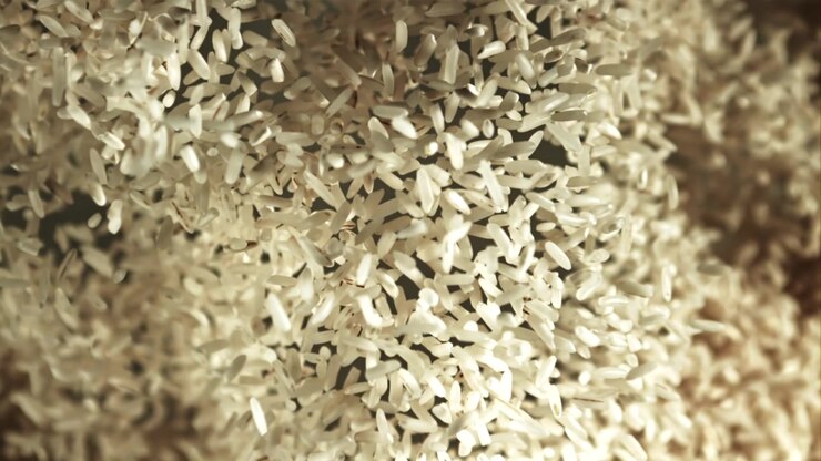 Slow Motion Close-up of White Rice Grains Falling