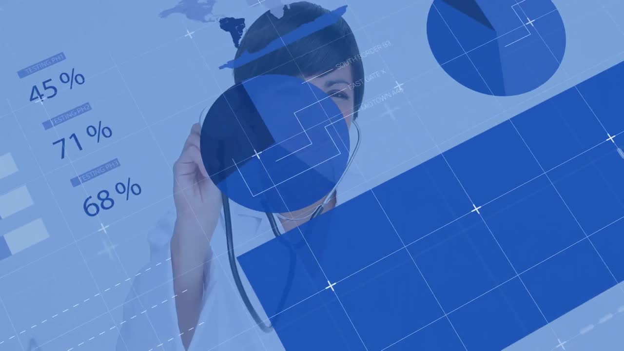 백인 여성 의사에 대한 데이터 처리 애니메이션