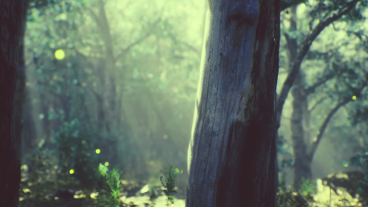 Sunlight filtering through trees in a serene forest ambiance