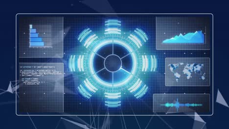 Animation-of-data-processing-with-scope-scanning-over-network-of-connections-on-black-background