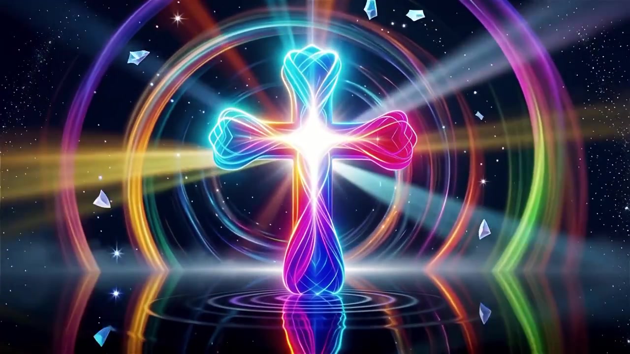 Croce Cristiana Luce Celestiale Sfondo per il Culto.